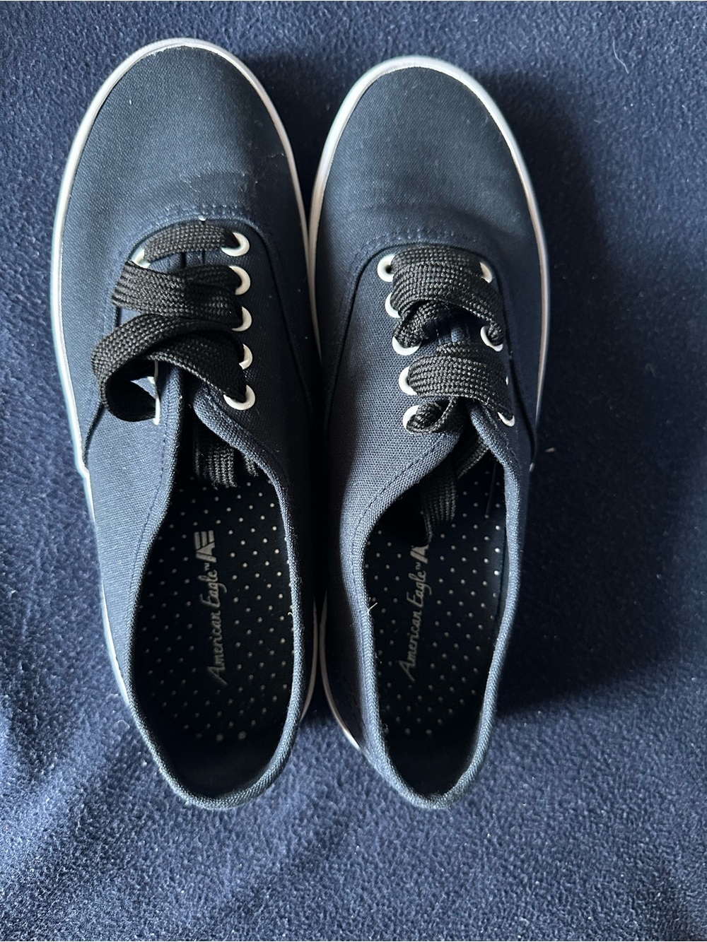 American Eagle Outfitters Black Canvas Low-Top Sneakers with White Sole